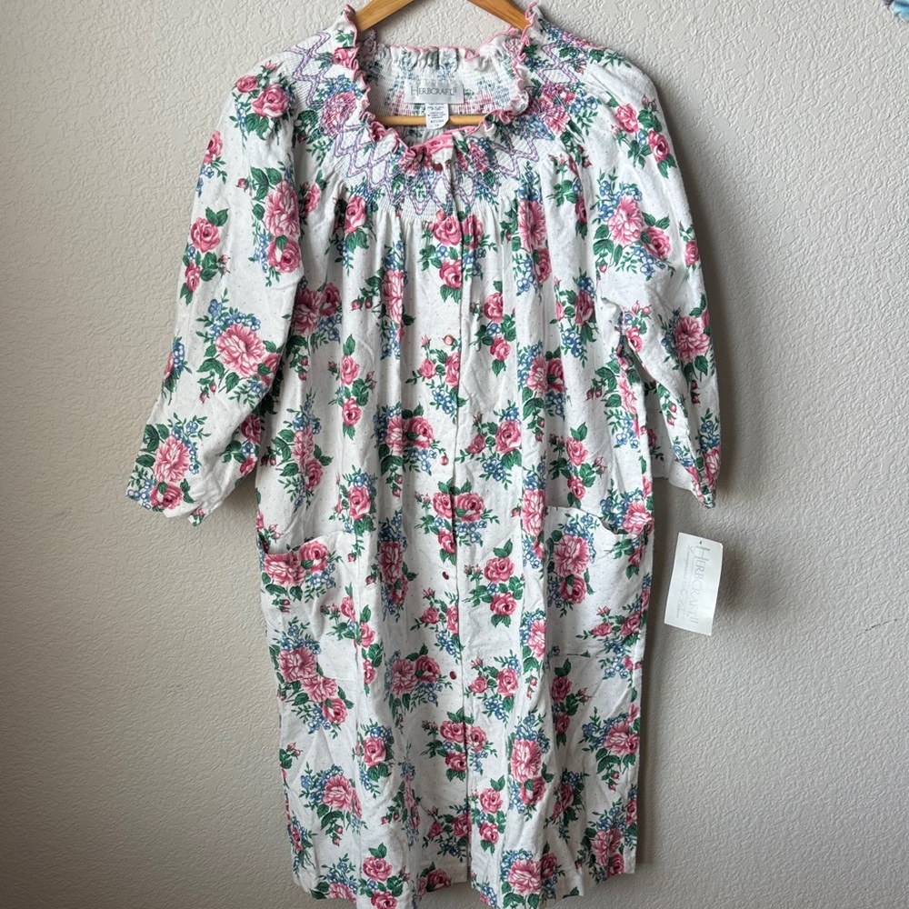 Vintage Herbcraft Floral House Dress with Pink and Green Accents Sz 1X